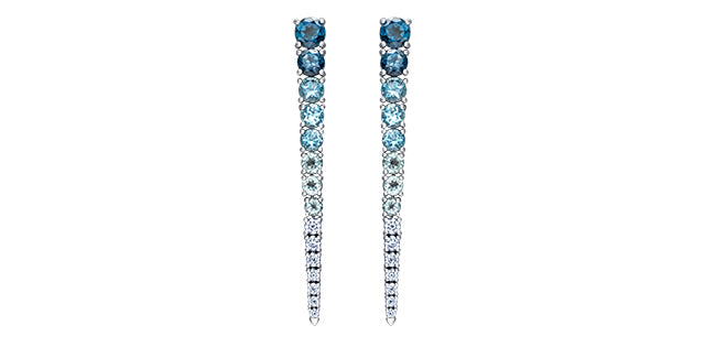 14K White Gold Blue Topaz and Canadian Diamond Dangle Earrings