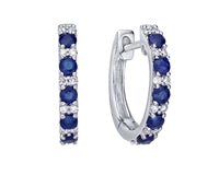 10K White Gold 0.70cttw Genuine Sapphire and 0.15cttw Diamond Hoop / Huggie Earrings