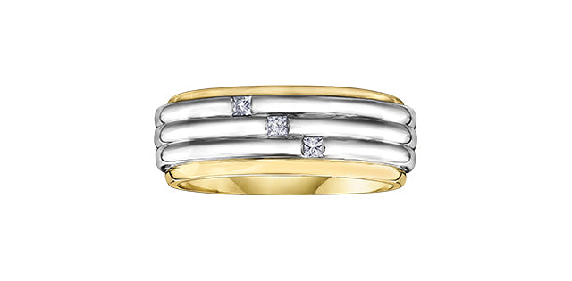 10K White &amp; Yellow Gold 0.13cttw Princess Cut Gents Diamond Ring, size 10