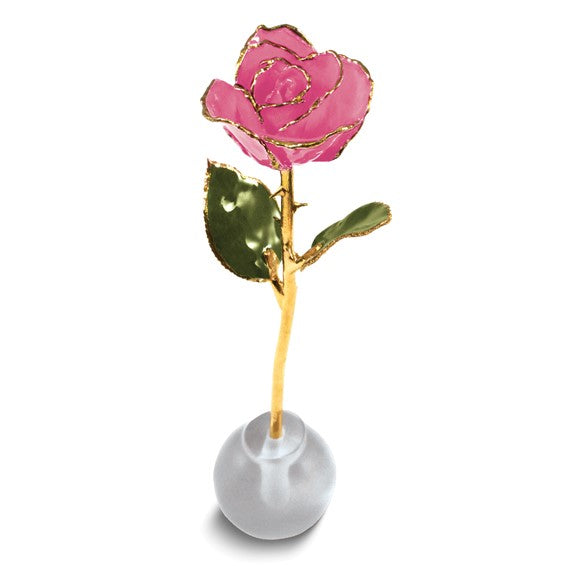 Lacquer Dipped Gold Trimmed Knob Stand Pink Real Spring Rose Set