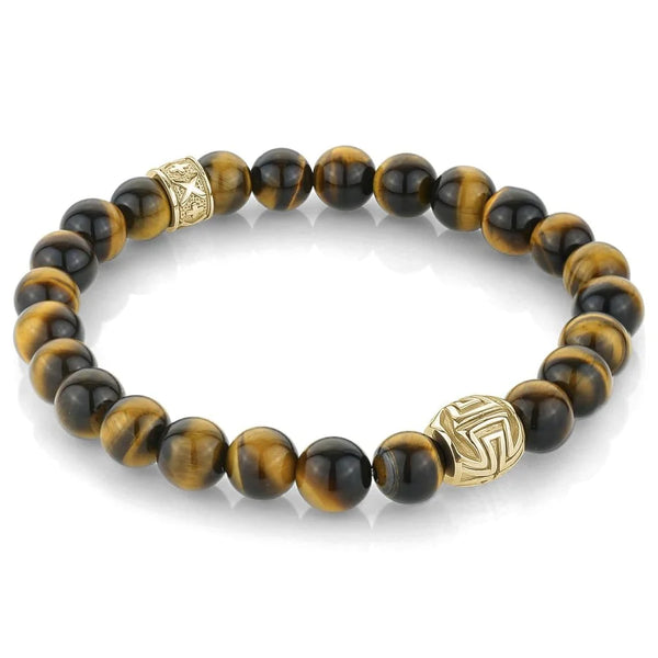 ITALGEM - Gold Ion-Plated Stainless Steel Beads Yellow Tiger's Eye Bead Bracelet