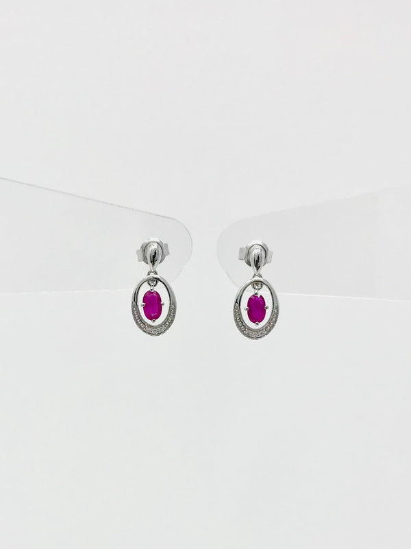 10K White Gold Ruby and Diamond Earrings
