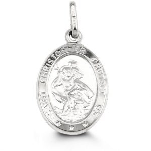 10K White Gold Oval St. Christopher's 3D Charm - 24x13mm