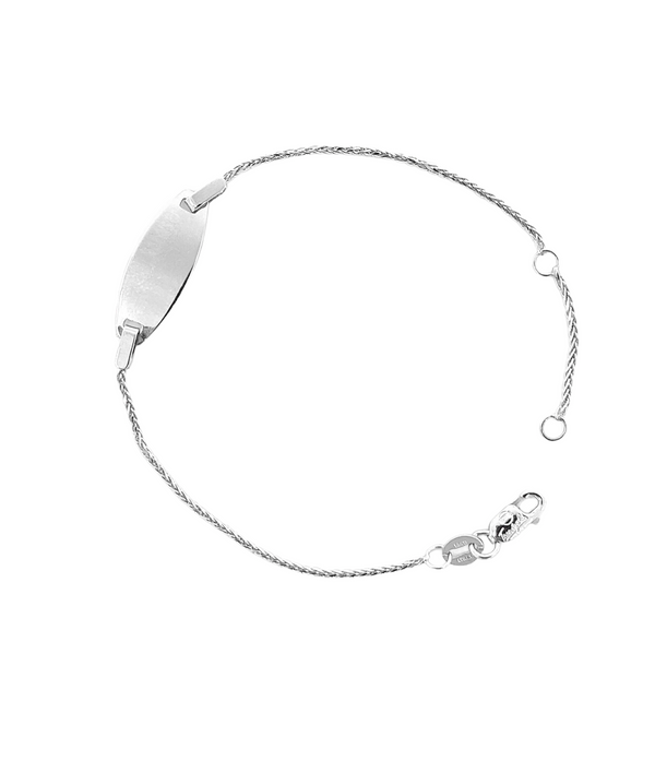 10K White Gold Bracelet with Engravable Plate, 5.75-6.25"