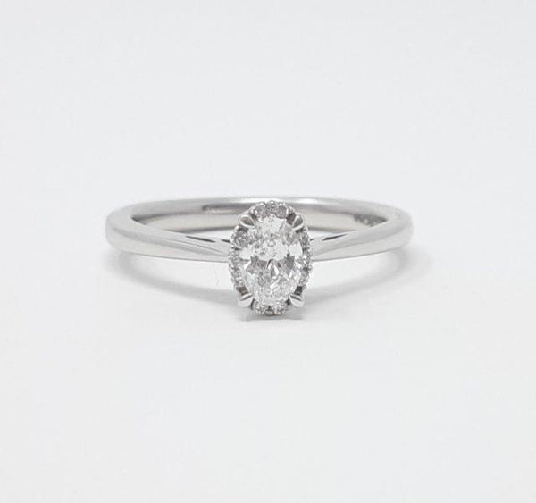 14K White Gold 0.30cttw Oval Cut Diamond Halo Engagement Ring, size 6.5