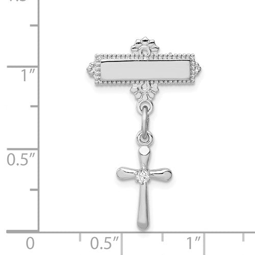 Sterling Silver Rhodium-plated Polished Cubic Zirconia Cross Dangle Pin Brooch