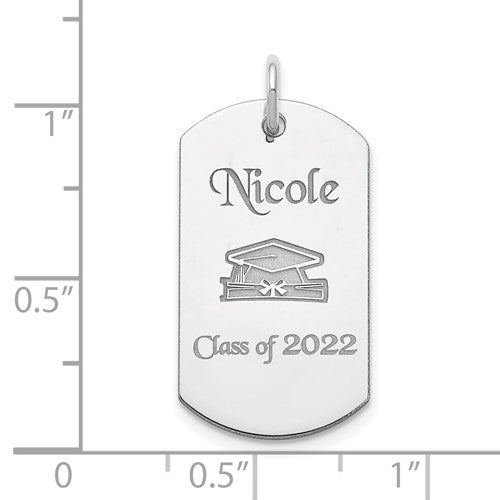 Sterling Silver Personalizable Graduation Dog Tag Charm