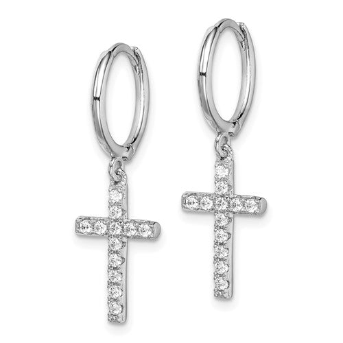 925 Sterling Silver Cubic Zirconia Cross Dangle Earrings