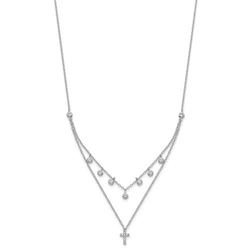 Sterling Silver Rhodium-plated CZ Cross with 2in ext. Necklace - 16-18&quot;