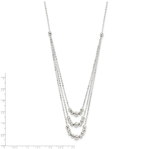 Sterling Silver Polished 3-Strand Beaded Necklace - 16&quot;
