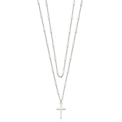 Sterling Silver Fancy Cross Double Strand Necklace - 16.25&quot;
