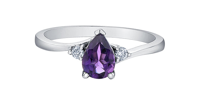 10K White Gold Amethyst and Canadian Diamond Ring, size 6