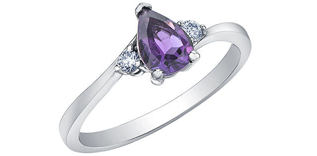 10K White Gold Amethyst and Canadian Diamond Ring, size 6