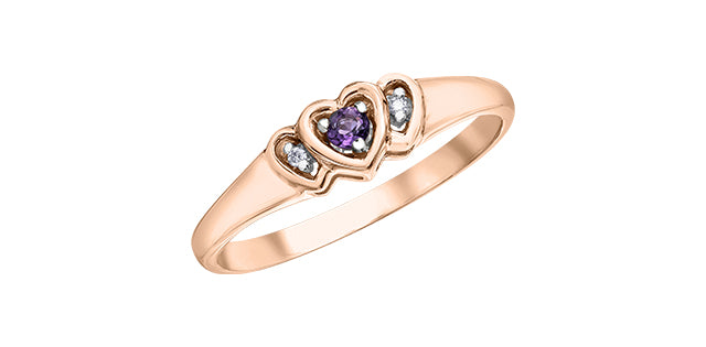 10K Rose Gold Amethyst and Diamond Ring, size 6