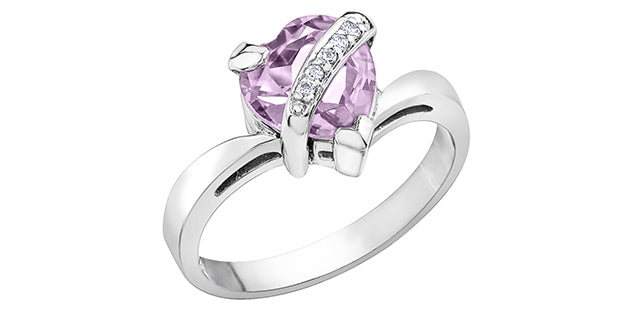 10K White Gold Pink Amethyst and Diamond Ring, size 6
