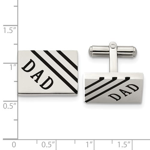 Stainless Steel Polished Enameled Dad Rectangle Cufflinks