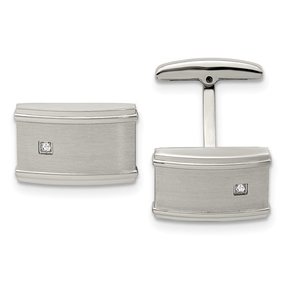 Stainless Steel Brushed and Polished CZ Cufflinks