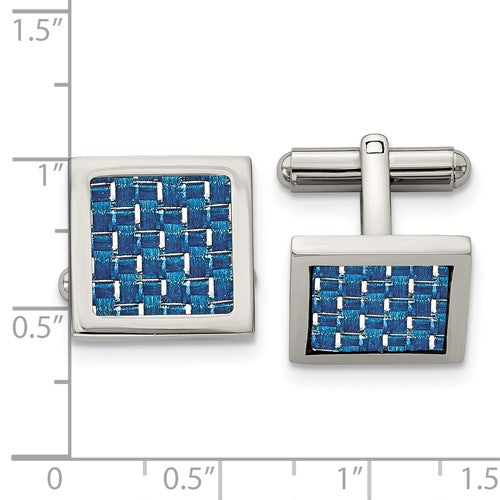 Stainless Steel Polished with Blue Carbon Fiber Inlay Square Cufflinks