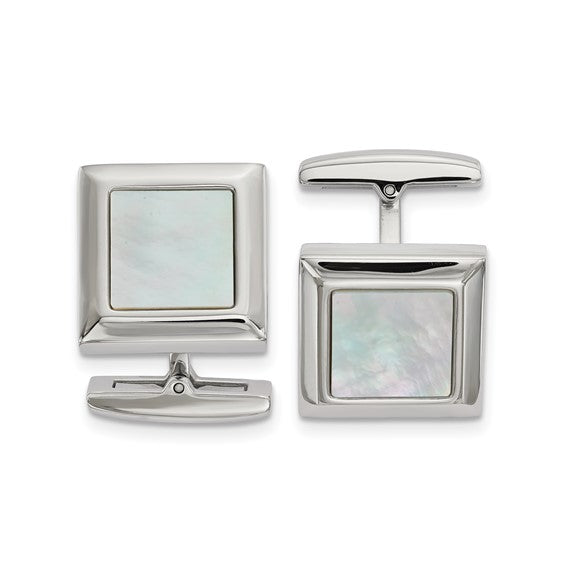 Stainless Steel Polished Mother of Pearl Square Cufflinks