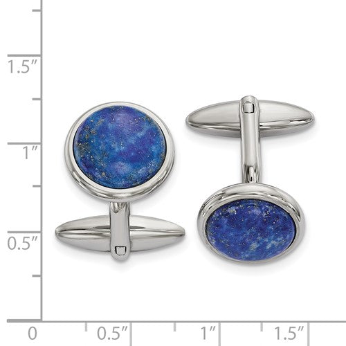 Stainless Steel Polished Lapis Circle Cufflinks