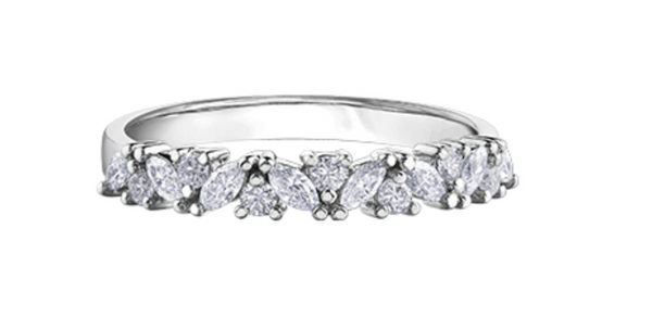 14K White Gold Marquise & Round Cut Diamond Band - 6.5