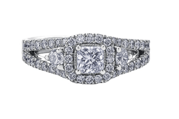 18K White Gold/Palladium Alloy (hypoallergenic) 1.60cttw Princess Halo Diamond Ring - Gold /