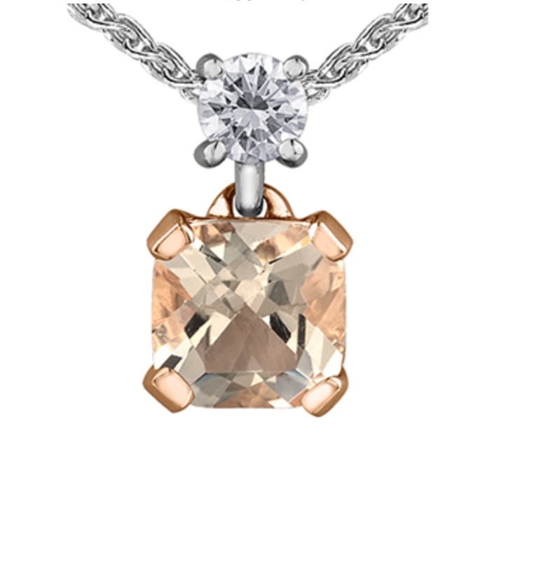 14K Rose/White Gold Morganite &amp; 0.08cttw Canadian Diamond Pendant, 18&quot;