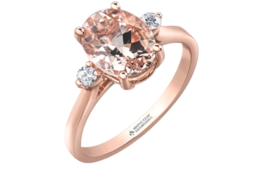 14K Rose Gold Genuine Oval Morganite &amp; 0.08cttw Canadian Diamond Ring, size 6.5