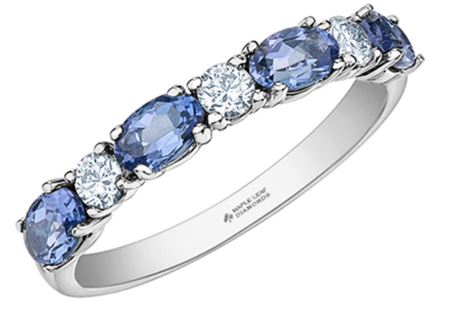 14K White Gold Genuine Oval Tanzanite and 0.24cttw Canadian Diamond Ring, size 6.5