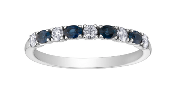 14K White Gold Blue Sapphire & 0.20cttw Canadian Diamond Ring, 6.5
