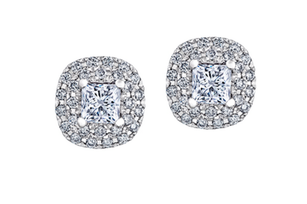 18K White Gold & Palladium Alloy (hypoallergenic) 1.00cttw Canadian Princess Cut Diamond Stud Earrings