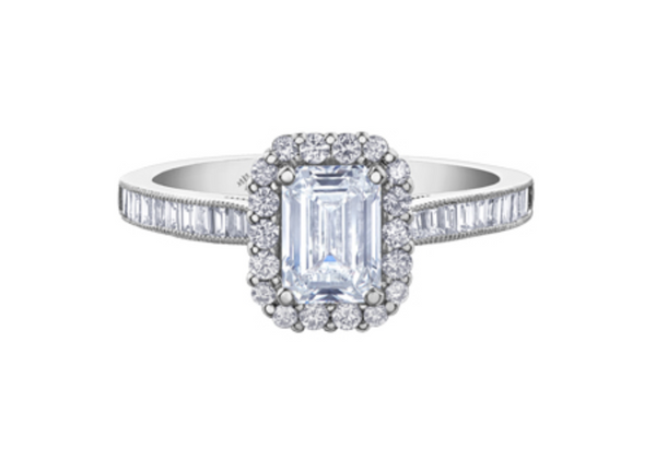 18K White Gold & Palladium Alloy (hypoallergenic) 1.02-1.59cttw Canadian Emerald Shape Diamond Engagement Ring - / Carat Total