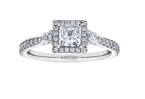 18K White Gold & Palladium Alloy (hypoallergenic) 0.87cttw Canadian Princess Cut Diamond Engagement Ring