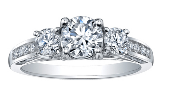 18K White Gold & Palladium Alloy (hypoallergenic) 1.50cttw 3 Stone Canadian Diamond Engagement Ring