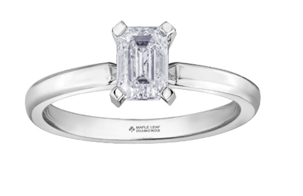 18K White Gold & Palladium Alloy (hypoallergenic) -1.00cttw Emerald Cut Canadian Diamond Engagement Ring