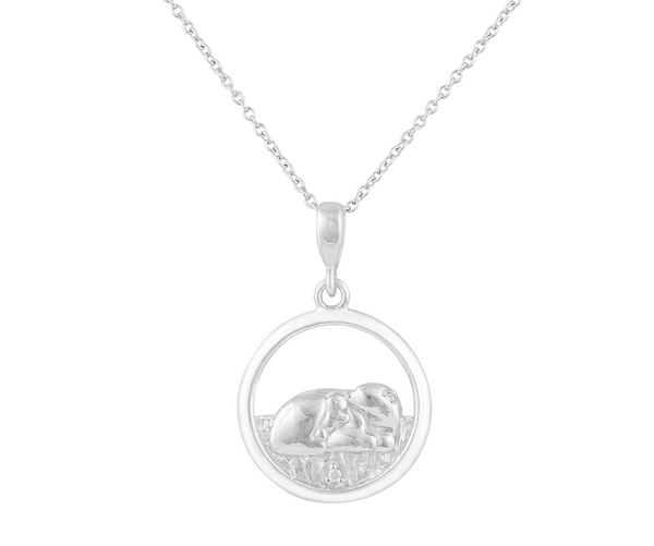 925 Sterling Silver 0.015cttw Canadian Diamond Sleeping Mother Bear and Cub Pendant