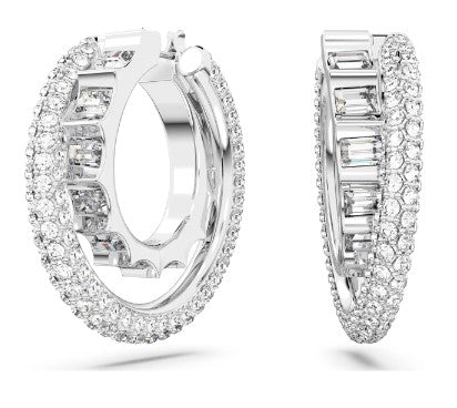 Swarovski Rota Hoop Earrings, Mixed Cuts, White, Rhodium Plated - 5623483- Discontinued
