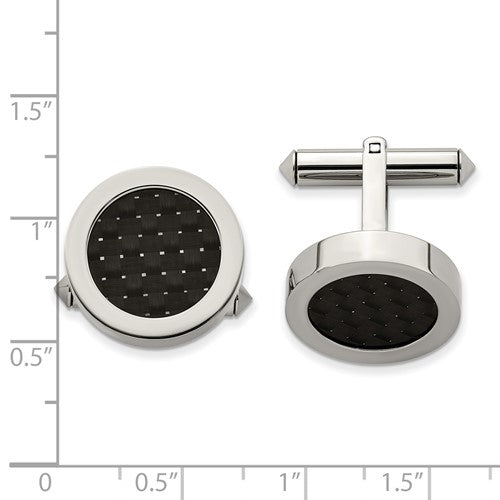 Titanium Polished with Black Carbon Fiber Inlay Cuff Links