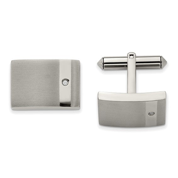 Titanium Brushed and Polished with Cubic Zirconia Cufflinks