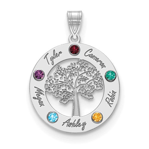 Tree of Life Cutout Circle Charm with Names and Birthstones (up to 5 names and birthstones)