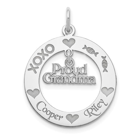 Sterling Silver Personalizable Proud Grandma Charm  (2 names only)