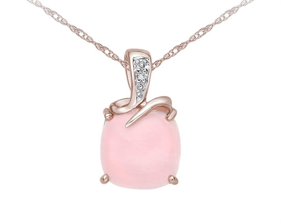 10K Rose Gold 8mm Cushion Cut Pink Opal and 0.005cttw Diamond Pendant - 18  Inches