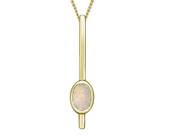 10K Yellow Gold 6x4mm Oval Cut White Opal Pendant - 18 Inches