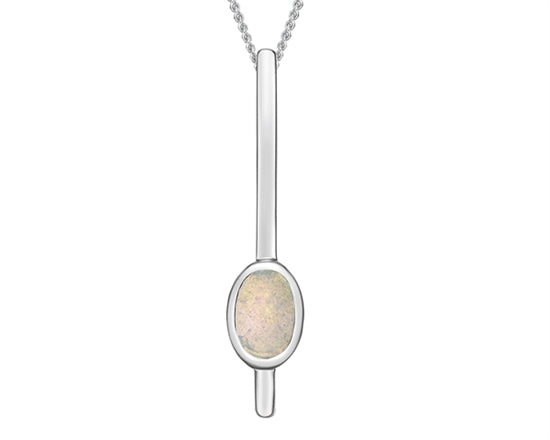 10K White Gold 6x4mm Oval Cut White Opal Pendant - 18 Inches
