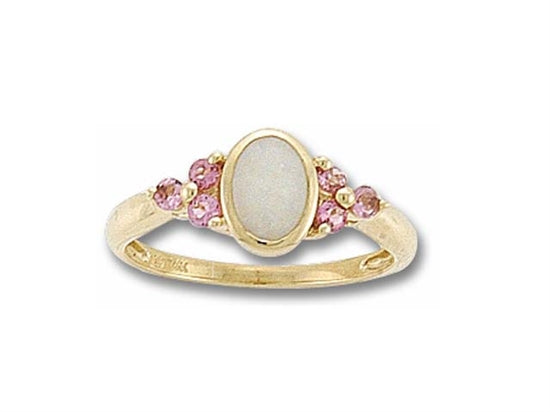 10K Yellow Gold 7x5mm Oval Cut Opal and Pink Tourmaline Ring - Size 7