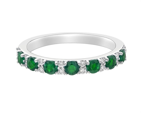 10K White Gold 2.70mm Round Cut Emerald and 0.155cttw Diamond Ring - Size 7