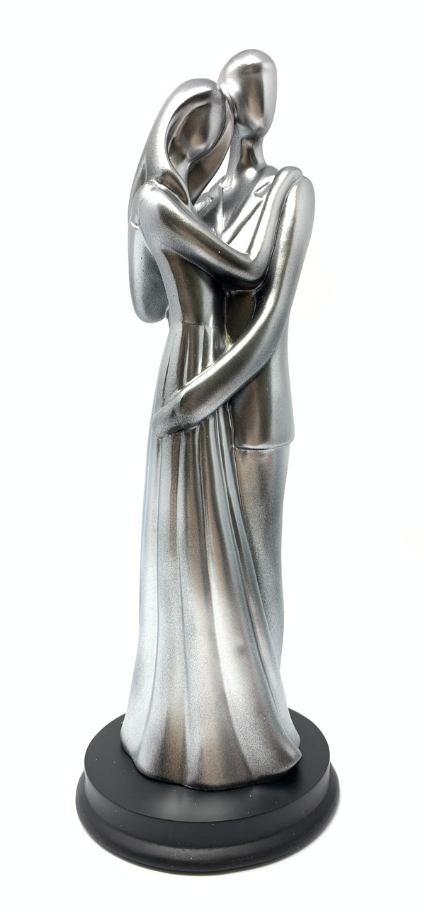 Antique Silver Couple Figurines on Wood Base