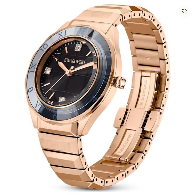 Swarovski 37mm watch Swiss Made, Metal bracelet, Black, Rose gold-tone finish - 5641294- Discontinued