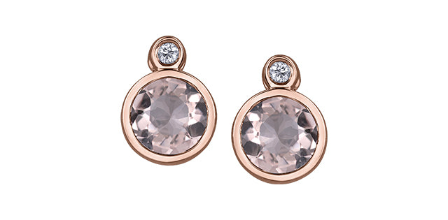 10K Two Tone Rose and White Gold 5mm Morganite and 0.02cttw Diamond Stud Earrings.