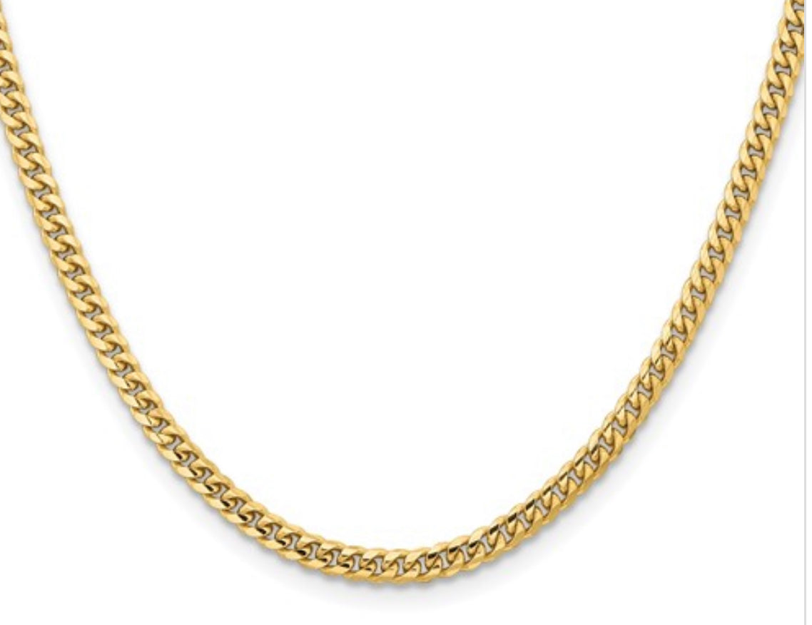 14K Yellow Gold Solid Miami Cuban Link Curb Chain - 3.5mm